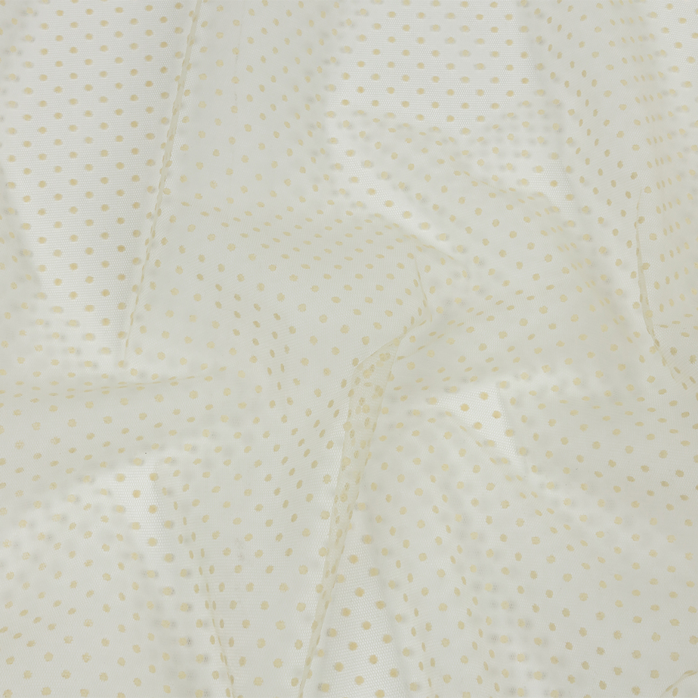 Famous Australian Designer Oyster White Flocked Polka Dots Point D’esprit Famous Australian Designer Oyster White Flocked Polka Dots Point D’esprit