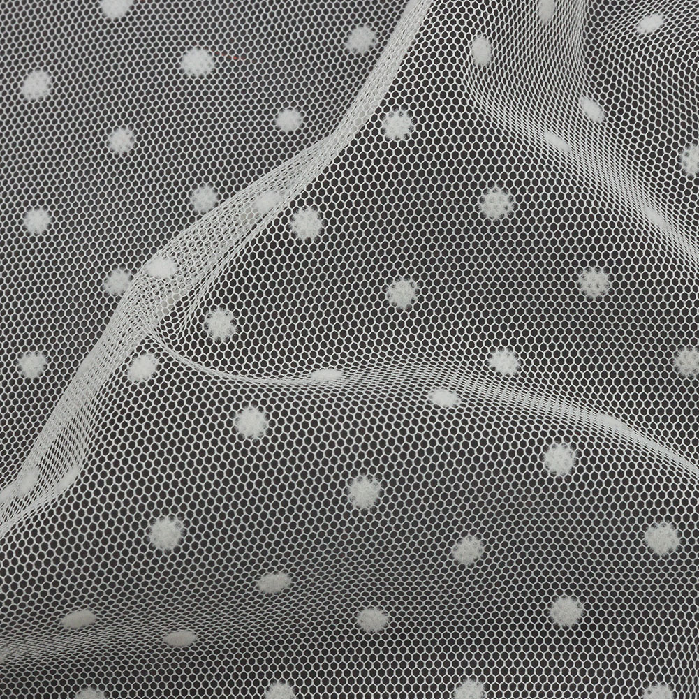 Famous Australian Designer Ivory Flocked Dots Polyester Mesh Famous Australian Designer Ivory Flocked Dots Polyester Mesh