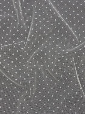 Famous Australian Designer Ivory Flocked Dots Polyester Mesh Famous Australian Designer Ivory Flocked Dots Polyester Mesh