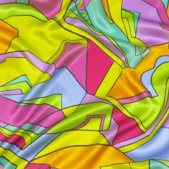 Italian Yellow, Pink, and Teal Geometric Abstraction Silk Charmeuse Italian Yellow, Pink, and Teal Geometric Abstraction Silk Charmeuse