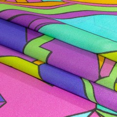 Italian Blue, Purple, and Green Geometric Abstraction Silk Charmeuse Italian Blue, Purple, and Green Geometric Abstraction Silk Charmeuse