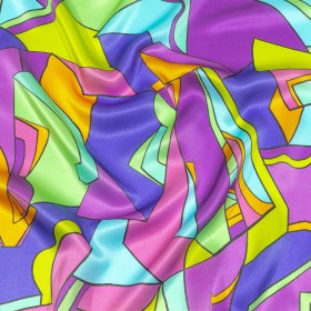 Italian Blue, Purple, and Green Geometric Abstraction Silk Charmeuse Italian Blue, Purple, and Green Geometric Abstraction Silk Charmeuse