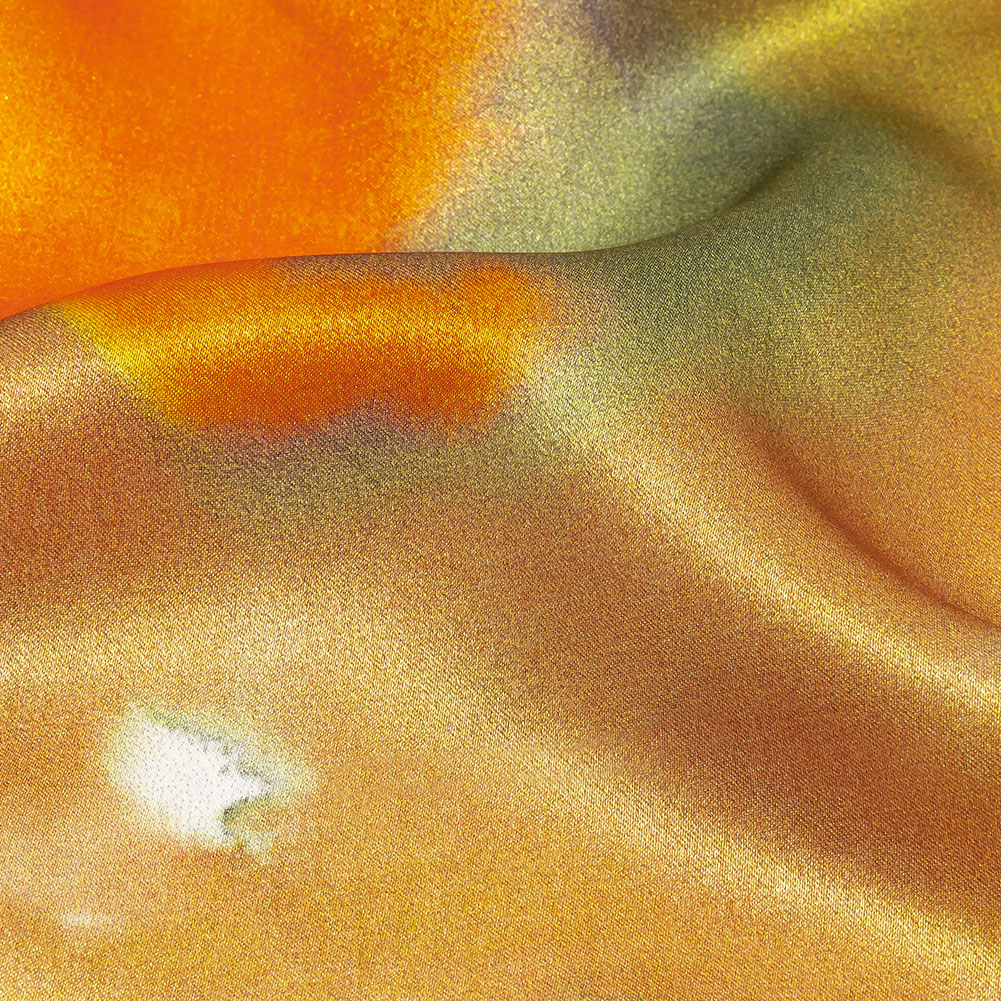 Italian Teal, Coral and Khaki Watercolor Blocks Silk Charmeuse