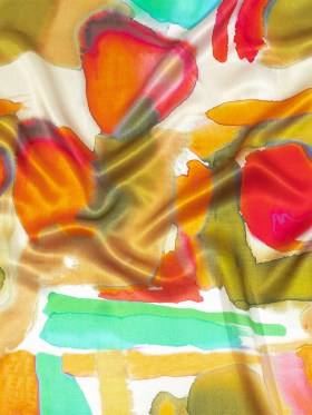 Italian Teal, Coral and Khaki Watercolor Blocks Silk Charmeuse Italian Teal, Coral and Khaki Watercolor Blocks Silk Charmeuse