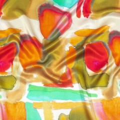Italian Teal, Coral and Khaki Watercolor Blocks Silk Charmeuse Italian Teal, Coral and Khaki Watercolor Blocks Silk Charmeuse