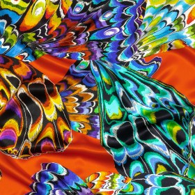 Italian Red, Blue and Yellow Butterfly Wings Silk Charmeuse Italian Red, Blue and Yellow Butterfly Wings Silk Charmeuse