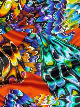 Italian Red, Blue and Yellow Butterfly Wings Silk Charmeuse Italian Red, Blue and Yellow Butterfly Wings Silk Charmeuse