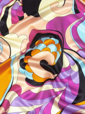 Italian Orange, Peach and Sky Scales and Swirls Silk Charmeuse Italian Orange, Peach and Sky Scales and Swirls Silk Charmeuse