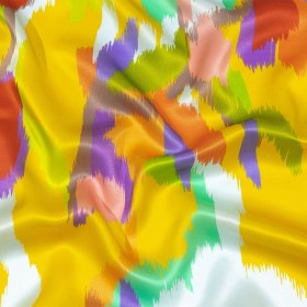 Italian Yellow, Green and Red Ikat Paradise Silk Charmeuse Italian Yellow, Green and Red Ikat Paradise Silk Charmeuse