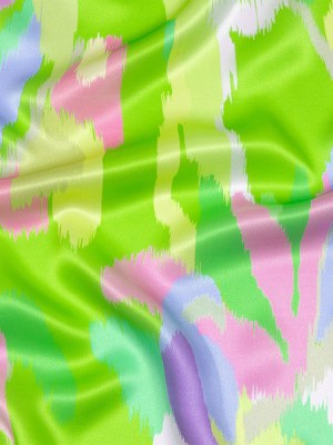 Italian Lime, Pink and Lilac Ikat Paradise Silk Charmeuse Italian Lime, Pink and Lilac Ikat Paradise Silk Charmeuse