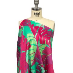 Italian Fuchsia, Hot Pink and Mint Jungle Leaves Silk Charmeuse Italian Fuchsia, Hot Pink and Mint Jungle Leaves Silk Charmeuse