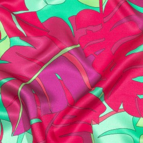 Italian Fuchsia, Hot Pink and Mint Jungle Leaves Silk Charmeuse Italian Fuchsia, Hot Pink and Mint Jungle Leaves Silk Charmeuse