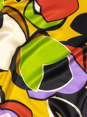 Italian Lime, Goldenrod and Red Geometric Floral Silk Charmeuse Italian Lime, Goldenrod and Red Geometric Floral Silk Charmeuse