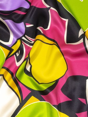 Italian Gold, Lilac and Lime Geometric Floral Silk Charmeuse Italian Gold, Lilac and Lime Geometric Floral Silk Charmeuse