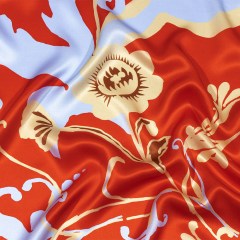 Italian Red, Beige and Sky Ornamental Floral Silk Charmeuse Italian Red, Beige and Sky Ornamental Floral Silk Charmeuse