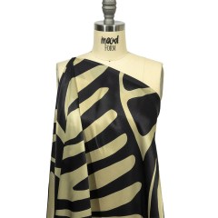 Italian Black and Beige Oversized Leaves Silk Charmeuse Italian Black and Beige Oversized Leaves Silk Charmeuse