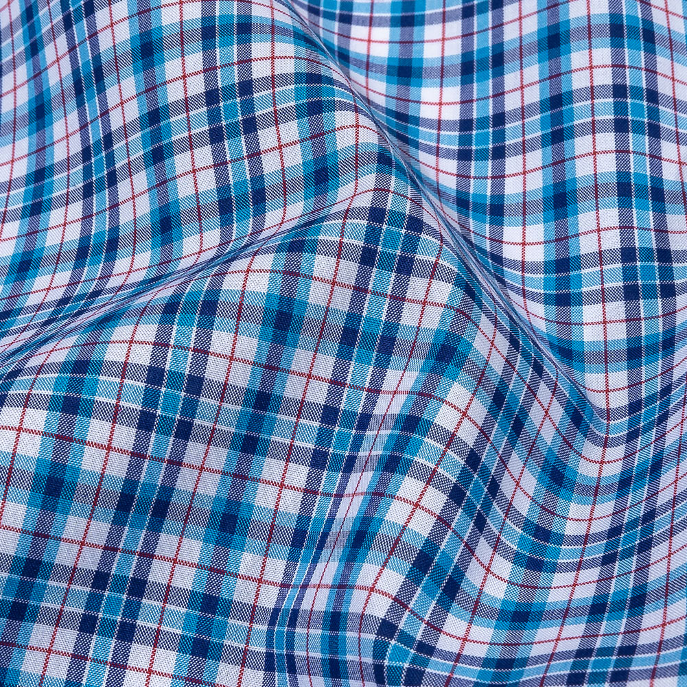 Balenciaga Italian Blue, White and True Red Plaid Cotton Shirting