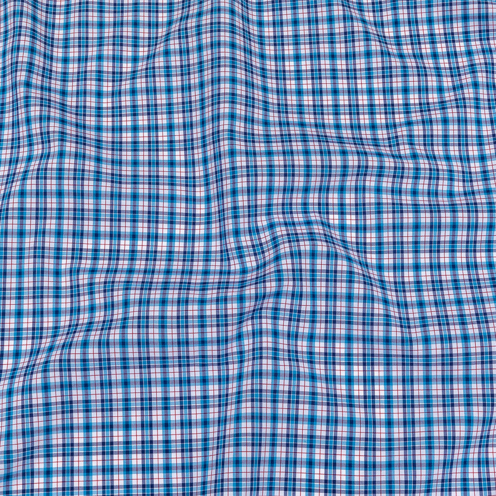 Balenciaga Italian Blue, White and True Red Plaid Cotton Shirting Balenciaga Italian Blue, White and True Red Plaid Cotton Shirting