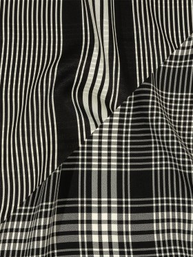 Balenciaga Italian Black and Snow White Stripes and Plaid Double Face Fluid Viscose Crepe Back Twill Balenciaga Italian Black and Snow White Stripes and Plaid Double Face Fluid Viscose Crepe Back Twill