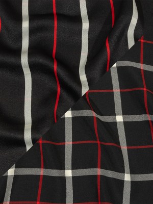 Balenciaga Italian Black, Star White and Red Checked and Striped Double Faced Fluid Viscose Crepe Back Twill Balenciaga Italian Black, Star White and Red Checked and Striped Double Faced Fluid Viscose Crepe Back Twill