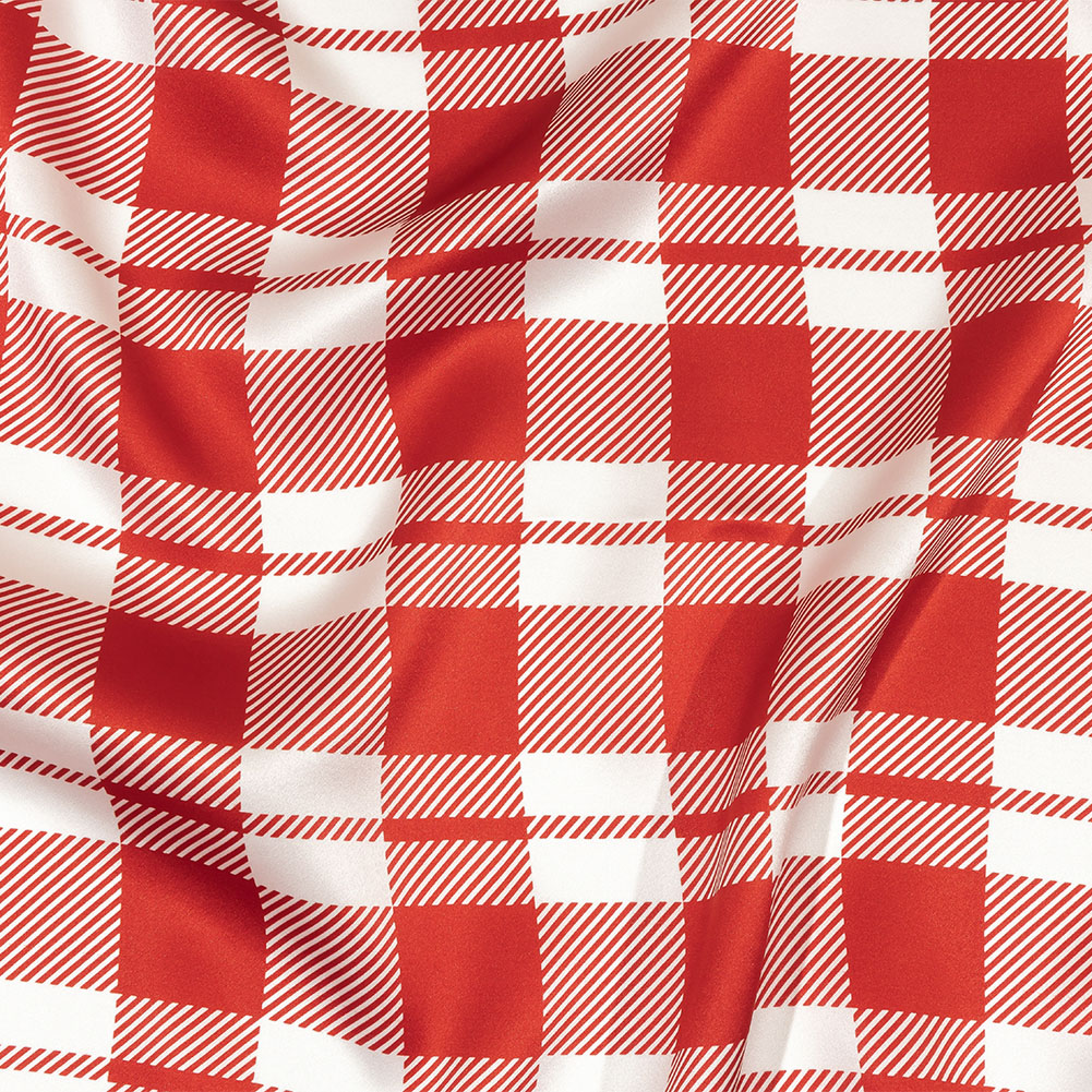 Balenciaga Italian Red and White Plaid Silk Charmeuse Balenciaga Italian Red and White Plaid Silk Charmeuse