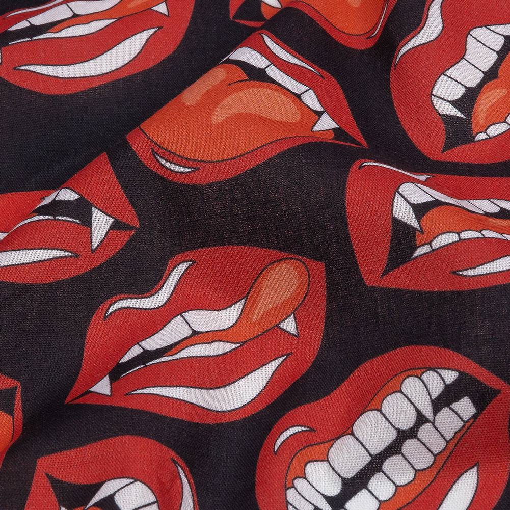 Mercerized Organic Egyptian Cotton Voile – Red and Black Vampire Lips – Toulouse Collection Mercerized Organic Egyptian Cotton Voile – Red and Black Vampire Lips – Toulouse Collection