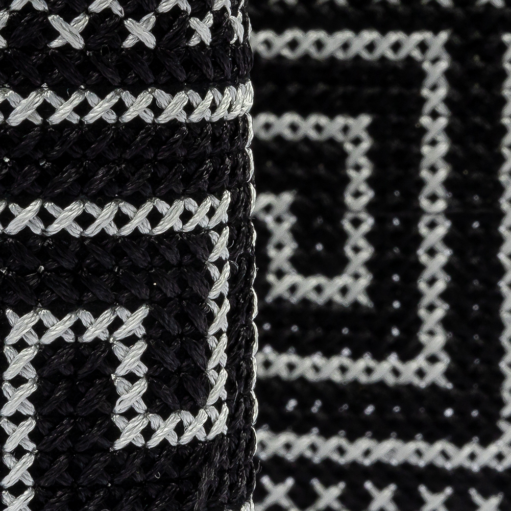 Black and Silver Cross Stitch Greek Key Trim - 2.75"
