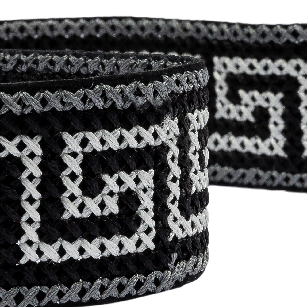 Silver and Black Cross Stitch Greek Key Trim - 1.25"