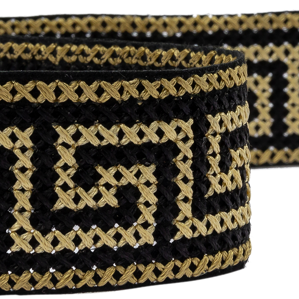 Gold and Black Cross Stitch Greek Key Trim - 1.25"
