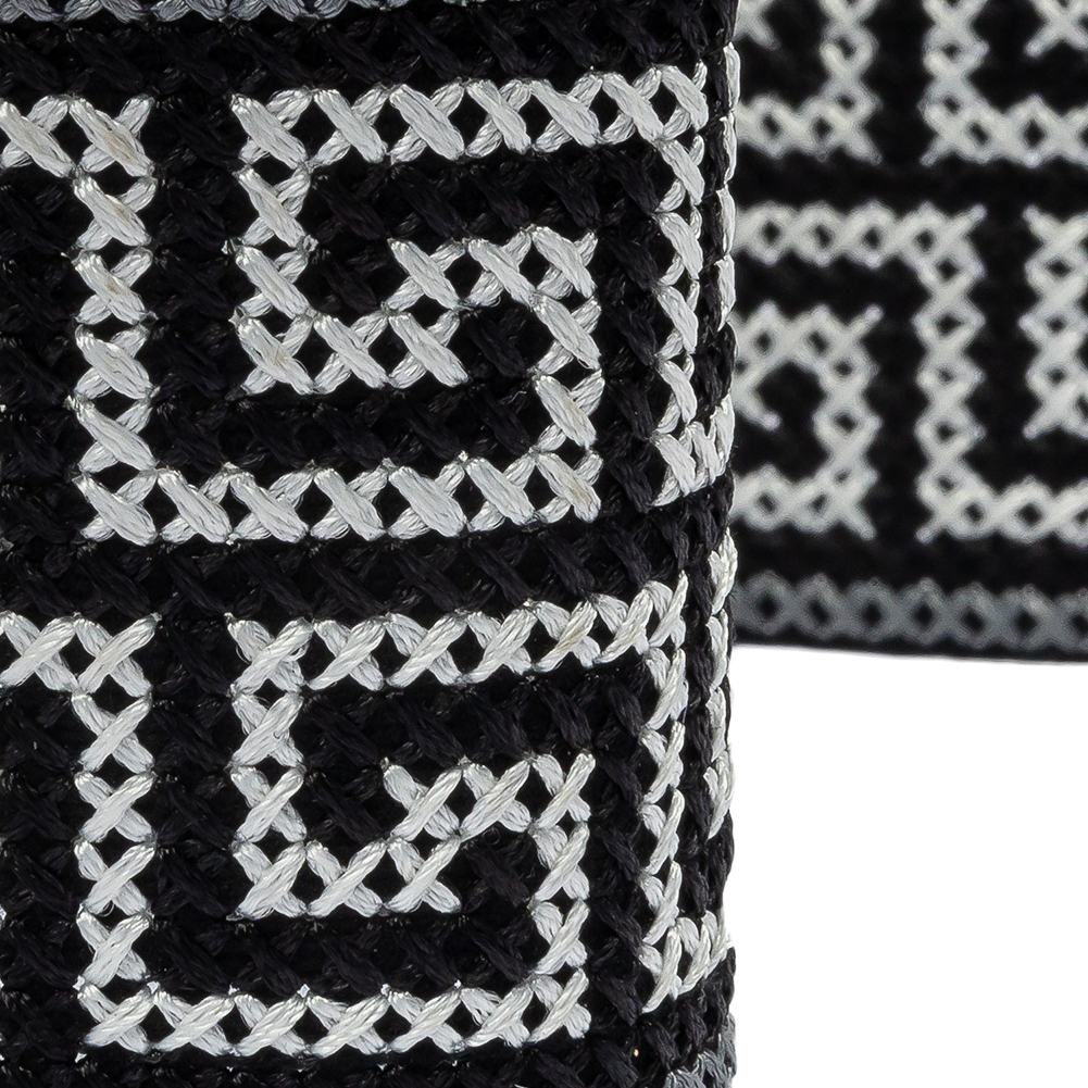 Silver and Black Cross Stitch Double Greek Key Trim - 2"