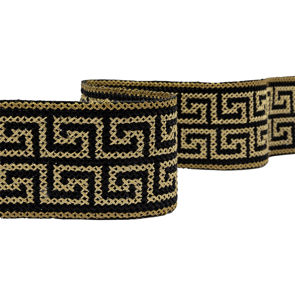 Gold and Black Cross Stitch Double Greek Key Trim – 2″ Gold and Black Cross Stitch Double Greek Key Trim – 2″