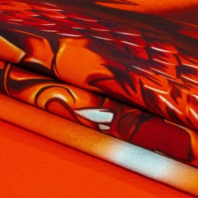 Balenciaga Italian Orange and Black Dragon and Smoke Stretch Cotton Twill Panel Balenciaga Italian Orange and Black Dragon and Smoke Stretch Cotton Twill Panel