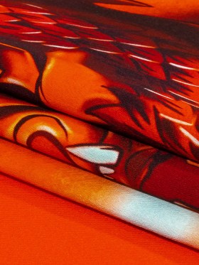 Balenciaga Italian Orange and Black Dragon and Smoke Stretch Cotton Twill Panel Balenciaga Italian Orange and Black Dragon and Smoke Stretch Cotton Twill Panel