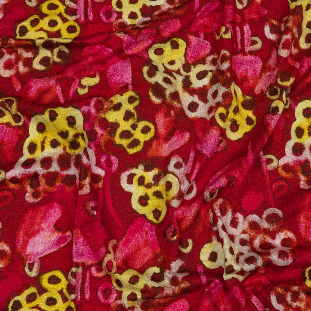 Balenciaga Italian Hot Pink and Yellow Abstracted Watercolor Flowers Stretch Cotton Jersey Balenciaga Italian Hot Pink and Yellow Abstracted Watercolor Flowers Stretch Cotton Jersey