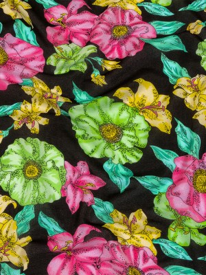 Balenciaga Italian Pink, Yellow and Lime Floral Viscose Pique Knit Balenciaga Italian Pink, Yellow and Lime Floral Viscose Pique Knit