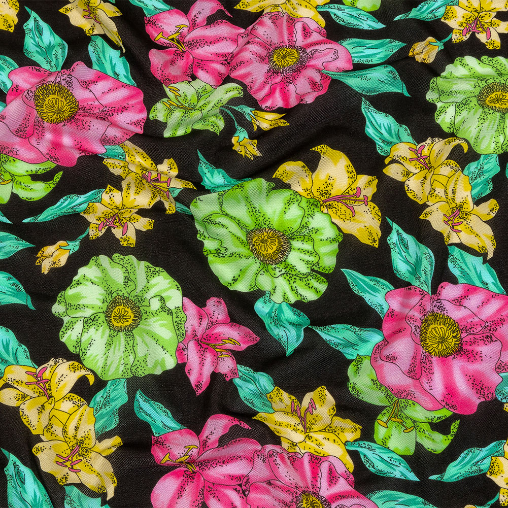 Balenciaga Italian Pink, Yellow and Lime Floral Viscose Pique Knit Balenciaga Italian Pink, Yellow and Lime Floral Viscose Pique Knit