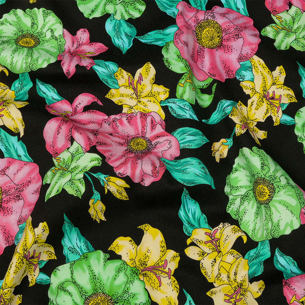 Balenciaga Italian Pink, Yellow and Lime Floral Stretch Cotton Twill Balenciaga Italian Pink, Yellow and Lime Floral Stretch Cotton Twill