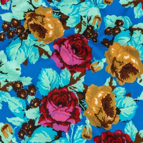 Balenciaga Italian Blue, Mustard and Red Roses Stretch Cotton Twill Balenciaga Italian Blue, Mustard and Red Roses Stretch Cotton Twill