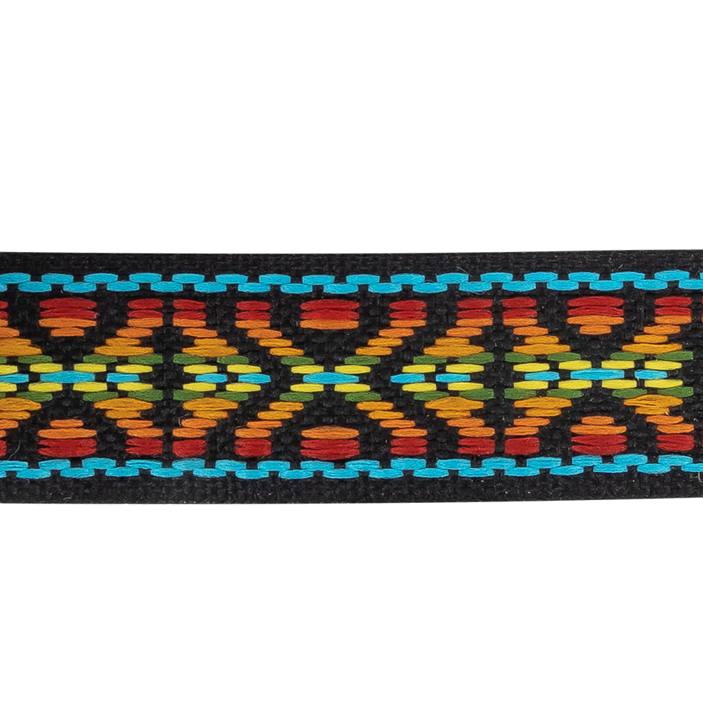 Rainbow and Black Tribal Embroidered Trimming - 1"