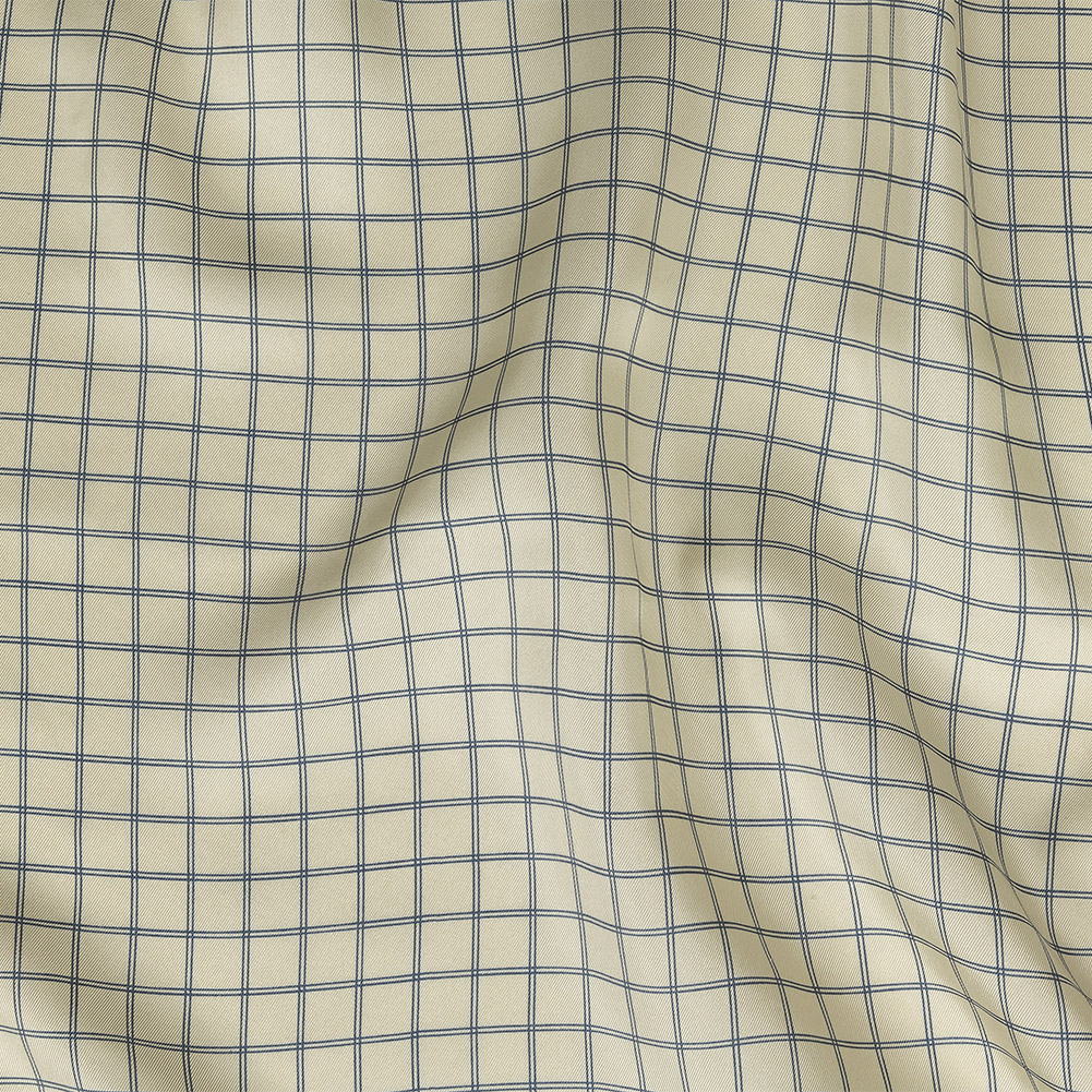 Papyrus and Twilight Blue Gridded Silk Twill Papyrus and Twilight Blue Gridded Silk Twill