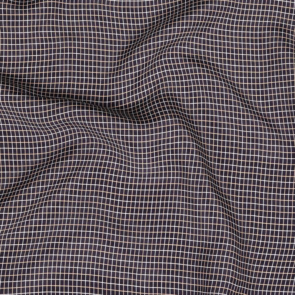 Parisian Night, Peach and Nimbus Cloud Tattersall Check Washed Viscose Twill Parisian Night, Peach and Nimbus Cloud Tattersall Check Washed Viscose Twill