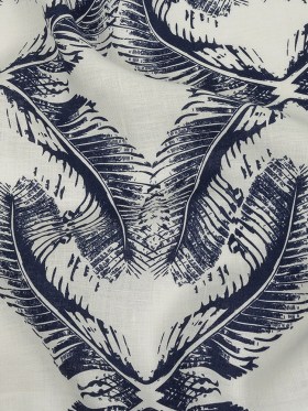 Indigo Feathers Printed Lightweight Linen Woven Indigo Feathers Printed Lightweight Linen Woven