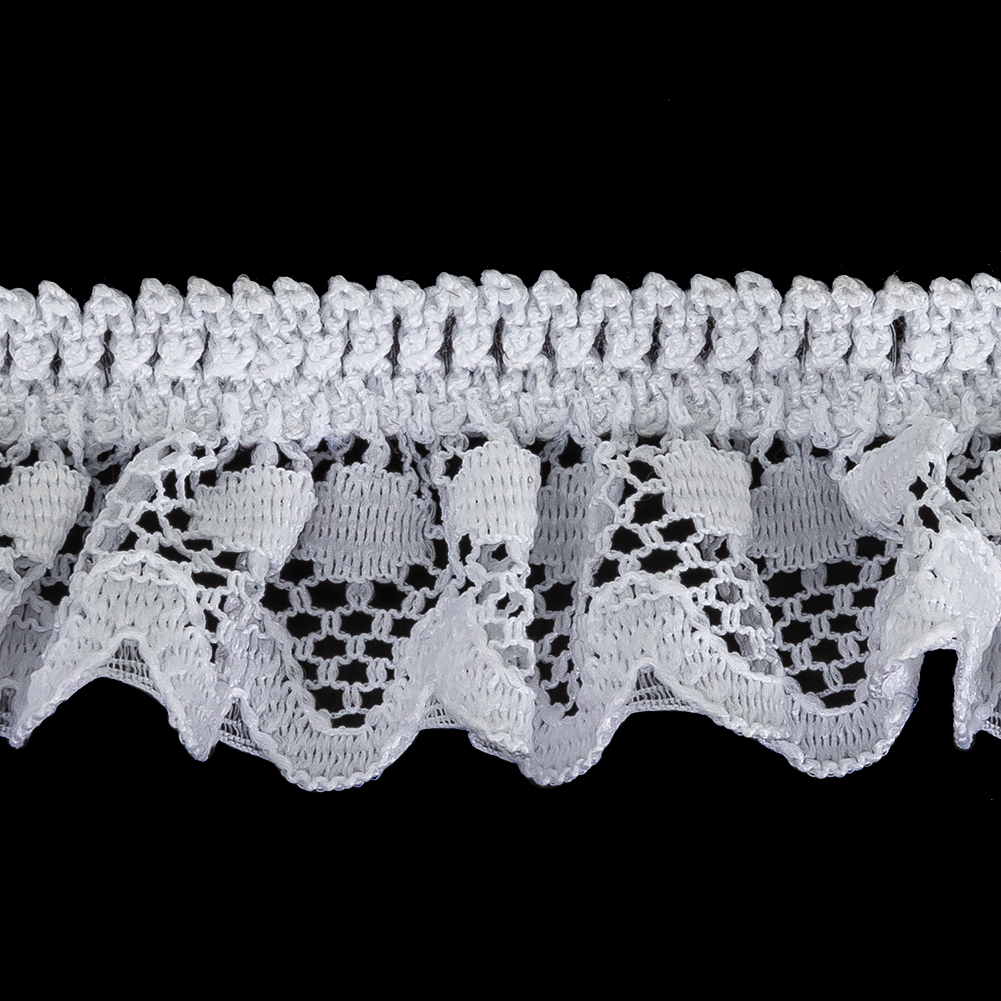 Snow White Ruffled Stretch Lace Trimming - 1"