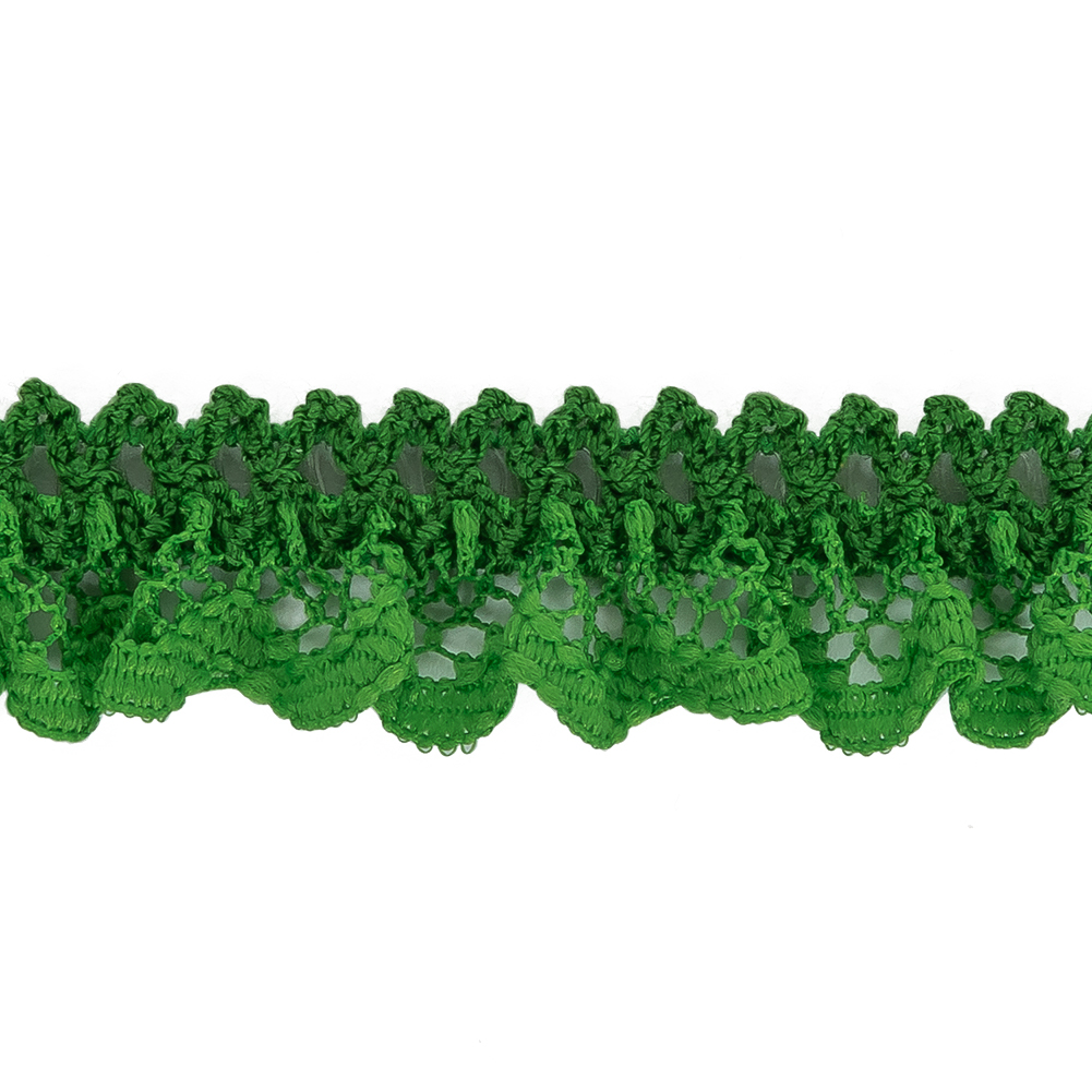 Grass Green Ruffled Stretch Lace Trimming - 0.625"