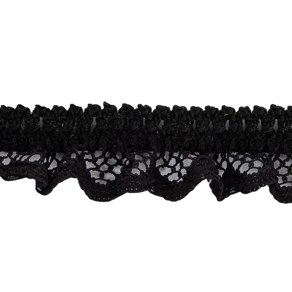 Black Ruffled Stretch Lace Trimming - 0.625"