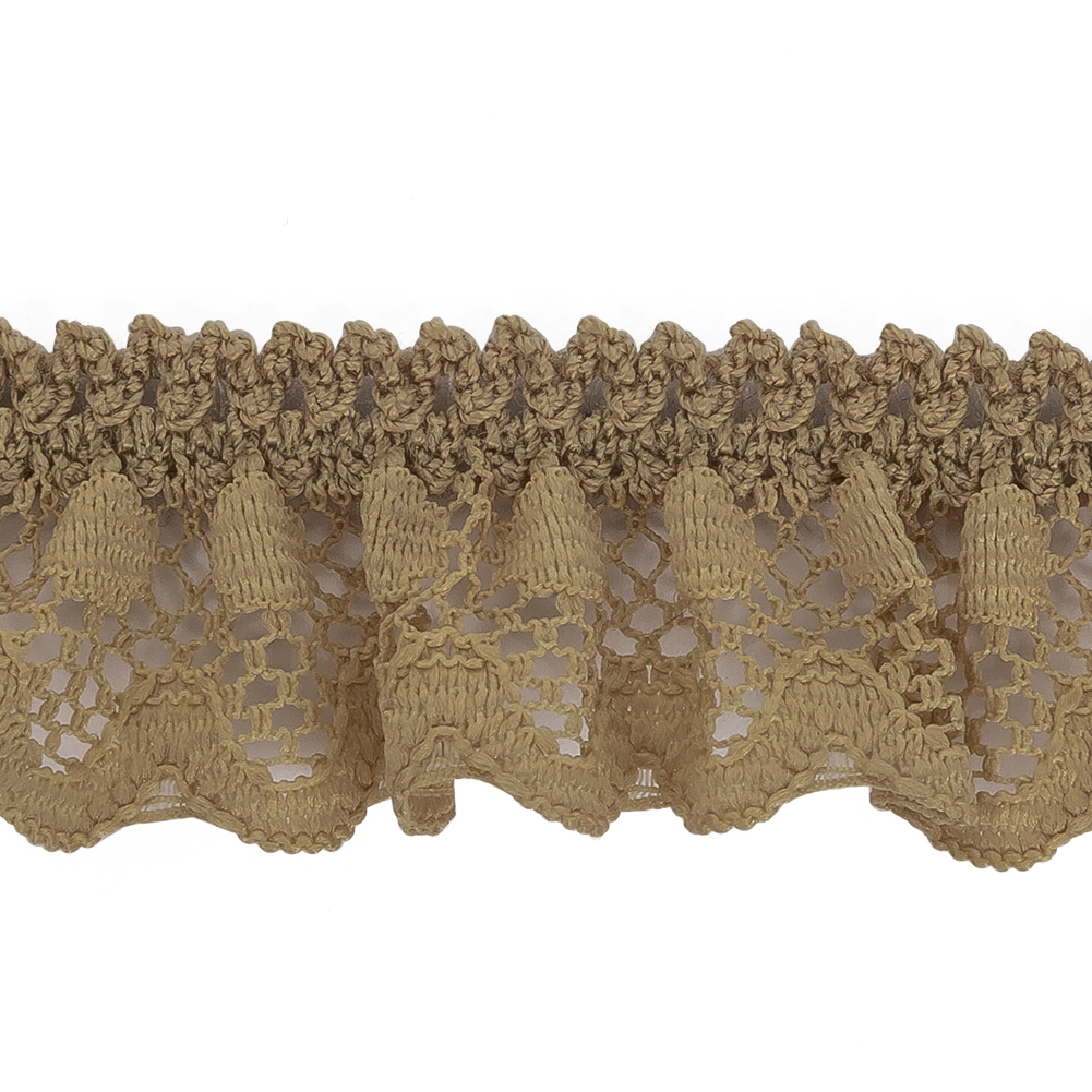 Desert Beige Ruffled Stretch Lace Trimming - 1"