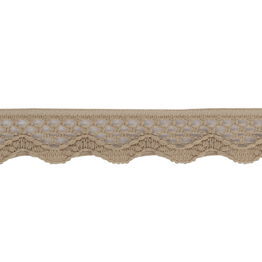 Desert Beige Scalloped Edge Lace Geometric Trimming - 0.5"