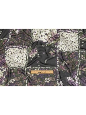 Purple, Green and Black Patchwork Floral Polyester Chiffon Purple, Green and Black Patchwork Floral Polyester Chiffon