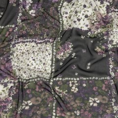Purple, Green and Black Patchwork Floral Polyester Chiffon Purple, Green and Black Patchwork Floral Polyester Chiffon