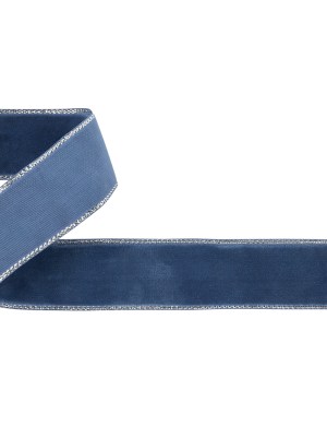 Navy Peony and Silver Metallic Lined Velvet Ribbon – 0.875″ Navy Peony and Silver Metallic Lined Velvet Ribbon – 0.875″
